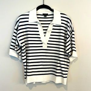Ann Taylor Factory Striped Collared V-neck Shirt Size Small